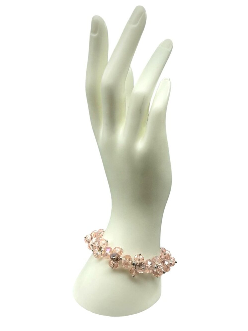 Stretch AB Crystals ChaCha Bracelet, Beaded Blush Pink Pastel Coquette Vintage
